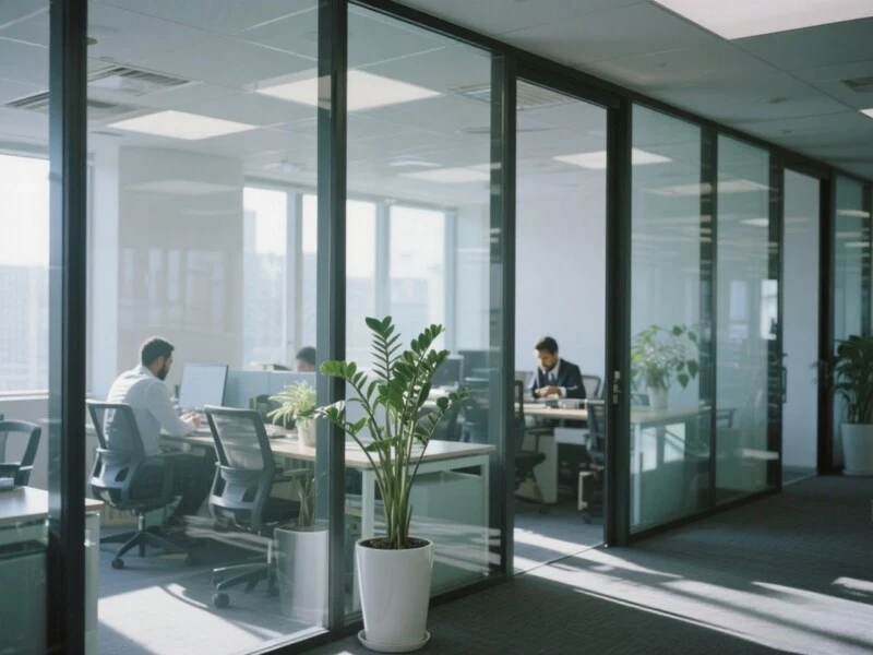 Modern office cubicle partitions create clean and individual workspaces