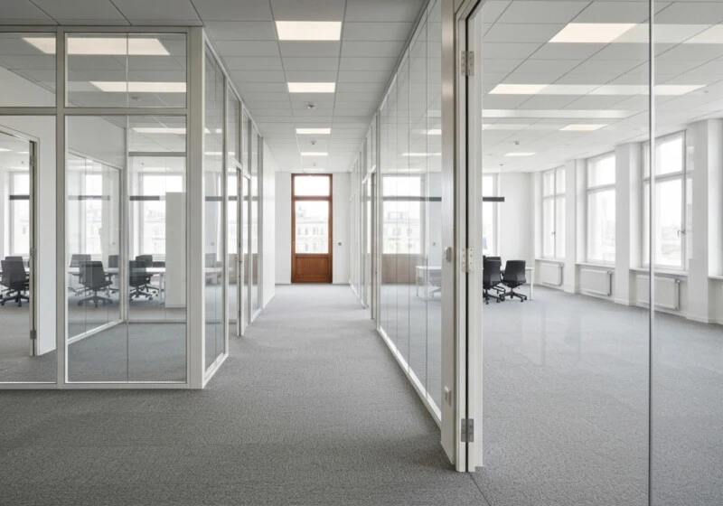 Modern office with glass partitions